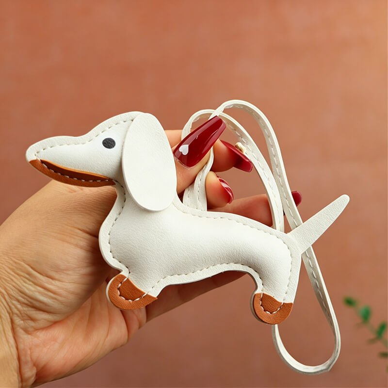 Tiny Dachshund PU Leather Bag Charm – Babylon Leather - Babylon LeatherBabylon LeatherLLZ35-White