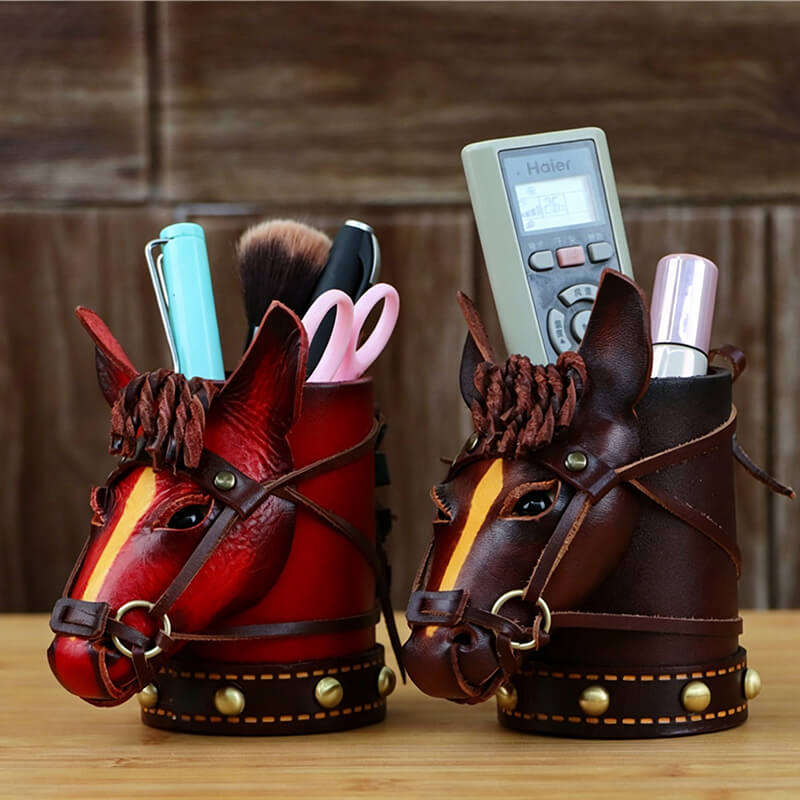 Tiny Red Horse - Shaped Leather Pen Holder – Babylon Leather - Babylon LeatherBabylon LeatherLLZ108-Brown