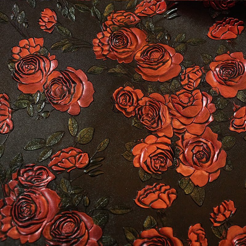 Top Grain Hand-Painted Embossed Leather– Babylon Leather - Babylon LeatherBabylon LeatherLT025-Embossed Red Rose Floral Pattern-1.2-1.4mm-5 sq. ft.