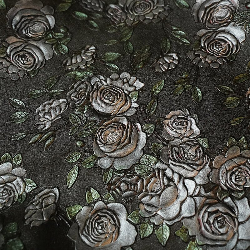 Top Grain Hand-Painted Embossed Leather– Babylon Leather - Babylon LeatherBabylon LeatherLT025-Embossed Silver-White Rose Floral Pattern-1.2-1.4mm-5 sq. ft.