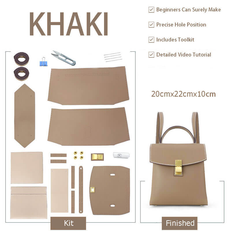 Top - Grain Leather Backpack DIY Kit – Babylon Leather - Babylon LeatherBabylon LeatherSY17 - Khaki - White