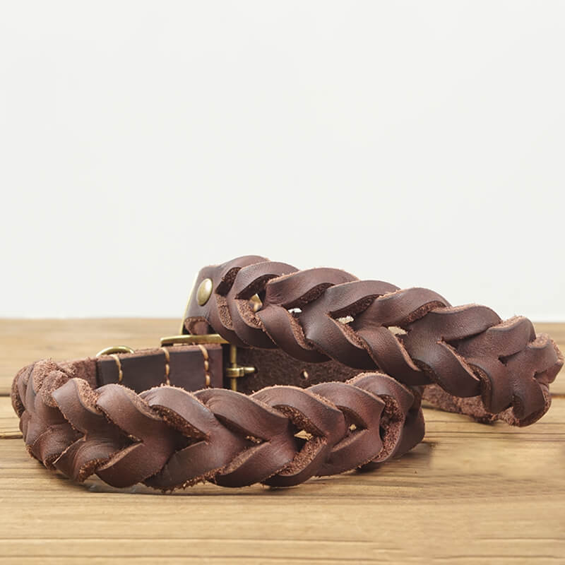 Top - Grain Leather Braided Dog Collar – Babylon Leather - Babylon LeatherBabylon LeatherLP09-Black-L