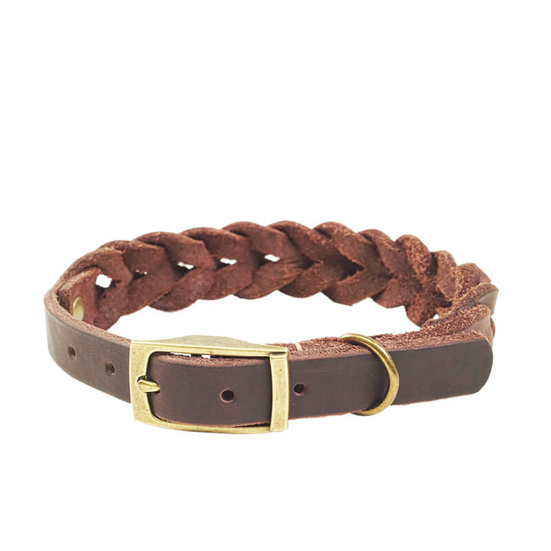 Top - Grain Leather Braided Dog Collar – Babylon Leather - Babylon LeatherBabylon LeatherLP09-Brown-L