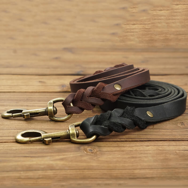 Top - Grain Leather Braided Dog Leash – Babylon Leather - Babylon LeatherBabylon LeatherLP08-Black-L