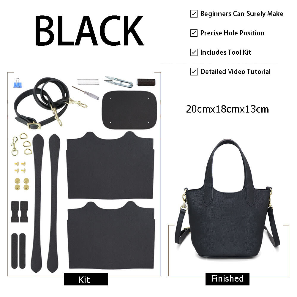 Top Grain Leather Bucket Crossbody Bag DIY Kit – Babylon Leather - Babylon LeatherBabylon LeatherSY129-Black-Color-Matched