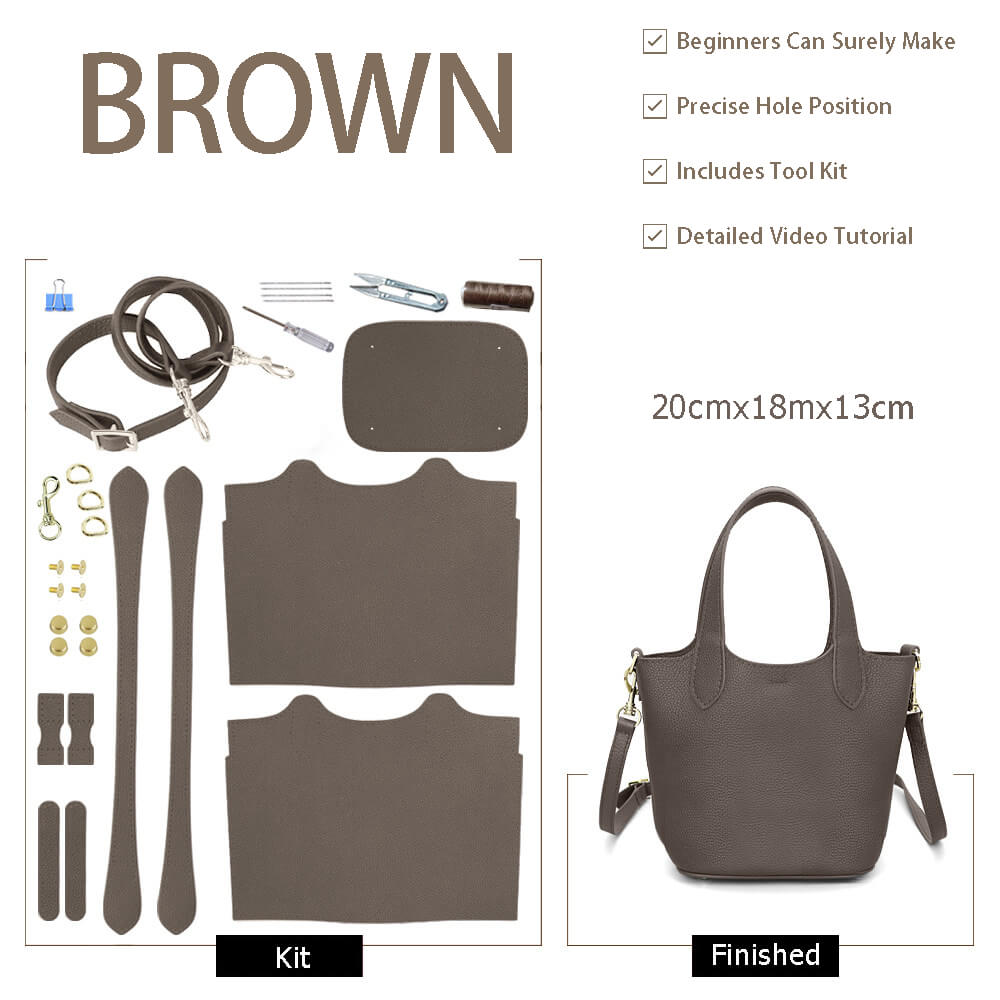 Top Grain Leather Bucket Crossbody Bag DIY Kit – Babylon Leather - Babylon LeatherBabylon LeatherSY129-Brown-Color-Matched