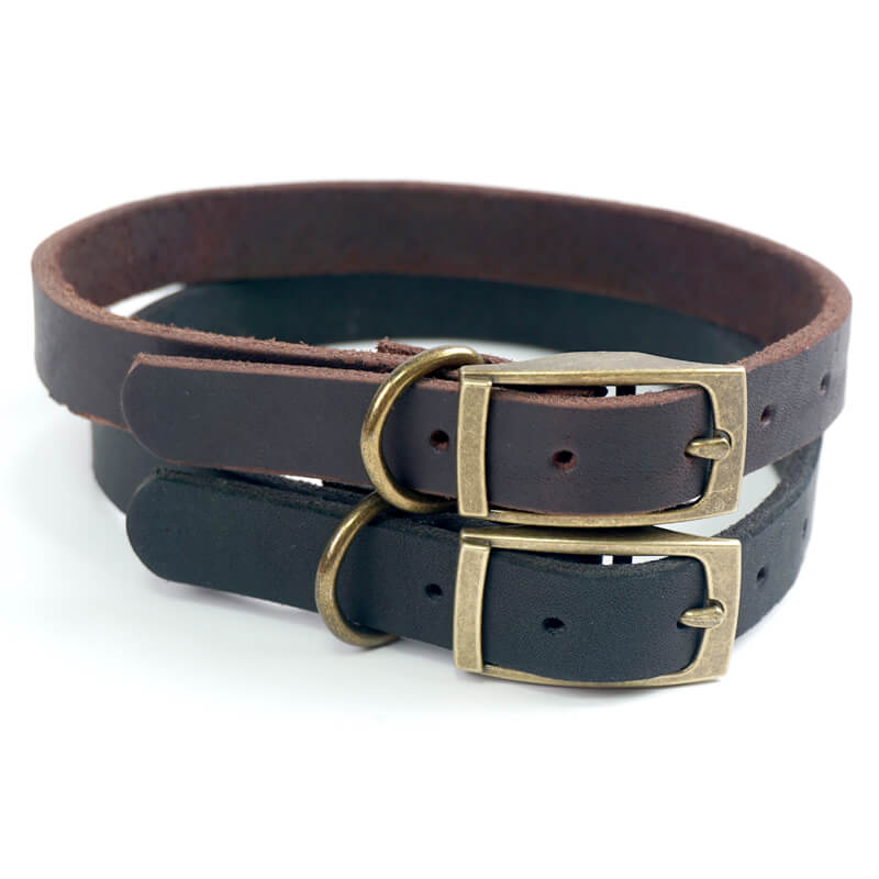 Top - Grain Leather Dog Collar with Solid Brass Hardware – Babylon Leather - Babylon LeatherBabylon LeatherLP05-Black-S