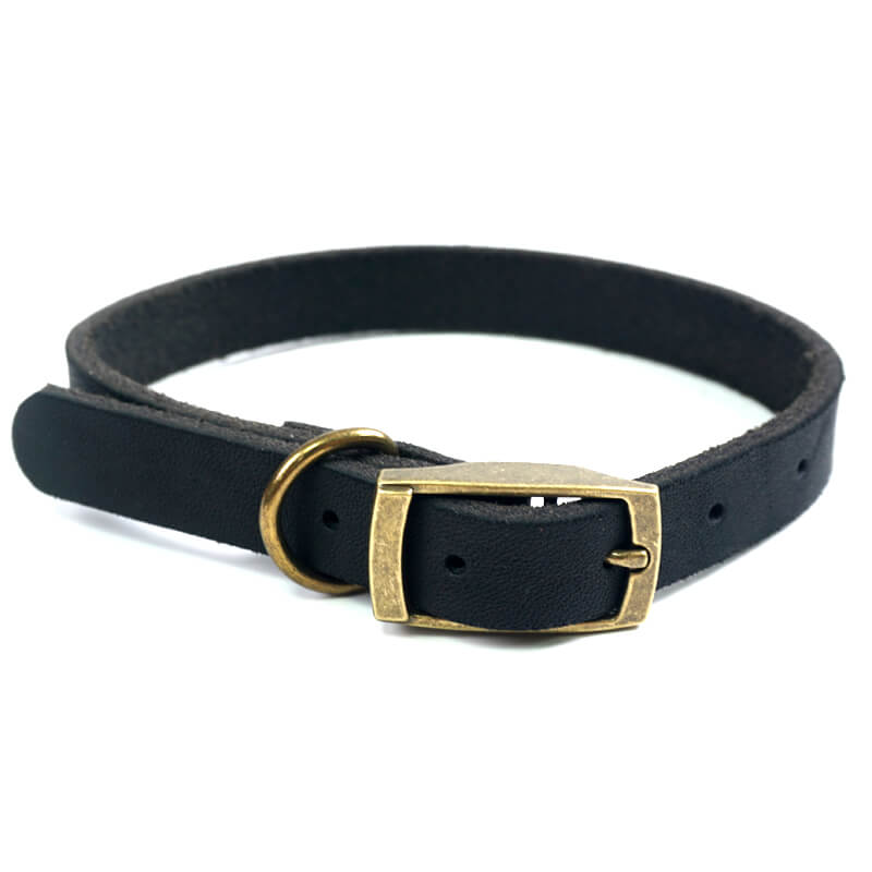 Top - Grain Leather Dog Collar with Solid Brass Hardware – Babylon Leather - Babylon LeatherBabylon LeatherLP05-Black-S