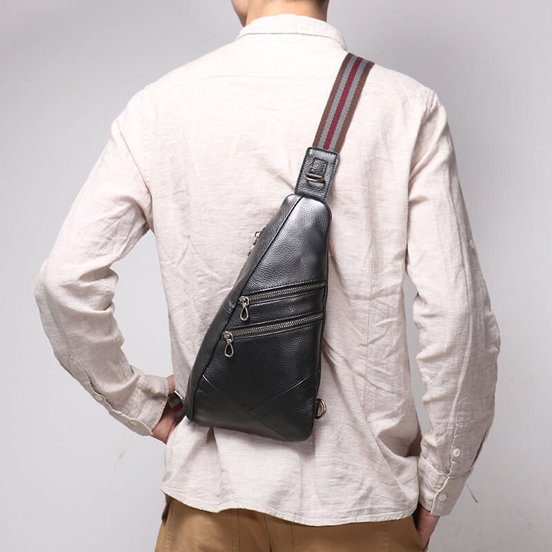 Top - Grain Leather Triangular Sling Bag for Men & Women – Babylon Leather - Babylon LeatherBabylon LeatherLJ109-Black