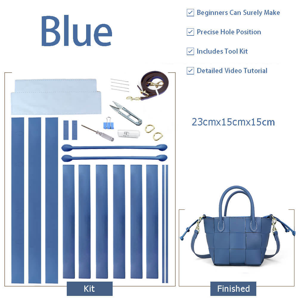 Top - Grain Leather Woven Bag DIY Kit – Babylon Leather - Babylon LeatherBabylon LeatherSY22 - Blue - White