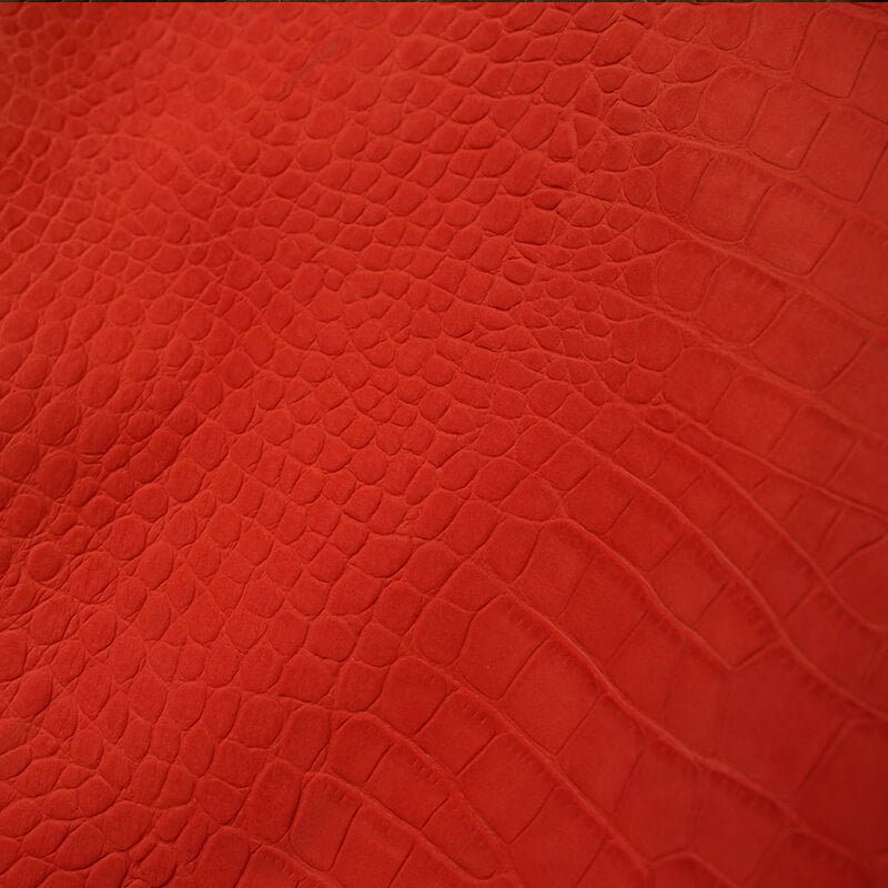 Top Grain Nubuck Crocodile Embossed Leather – Babylon Leather - Babylon LeatherBabylon LeatherLT035-Red-1.2-1.3mm-5 sq. ft.