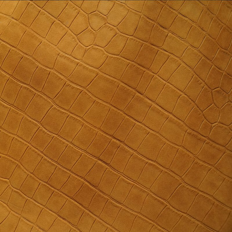 Top Grain Nubuck Crocodile Embossed Leather – Babylon Leather - Babylon LeatherBabylon LeatherLT035-Yellow Tan-1.2-1.3mm-5 sq. ft.