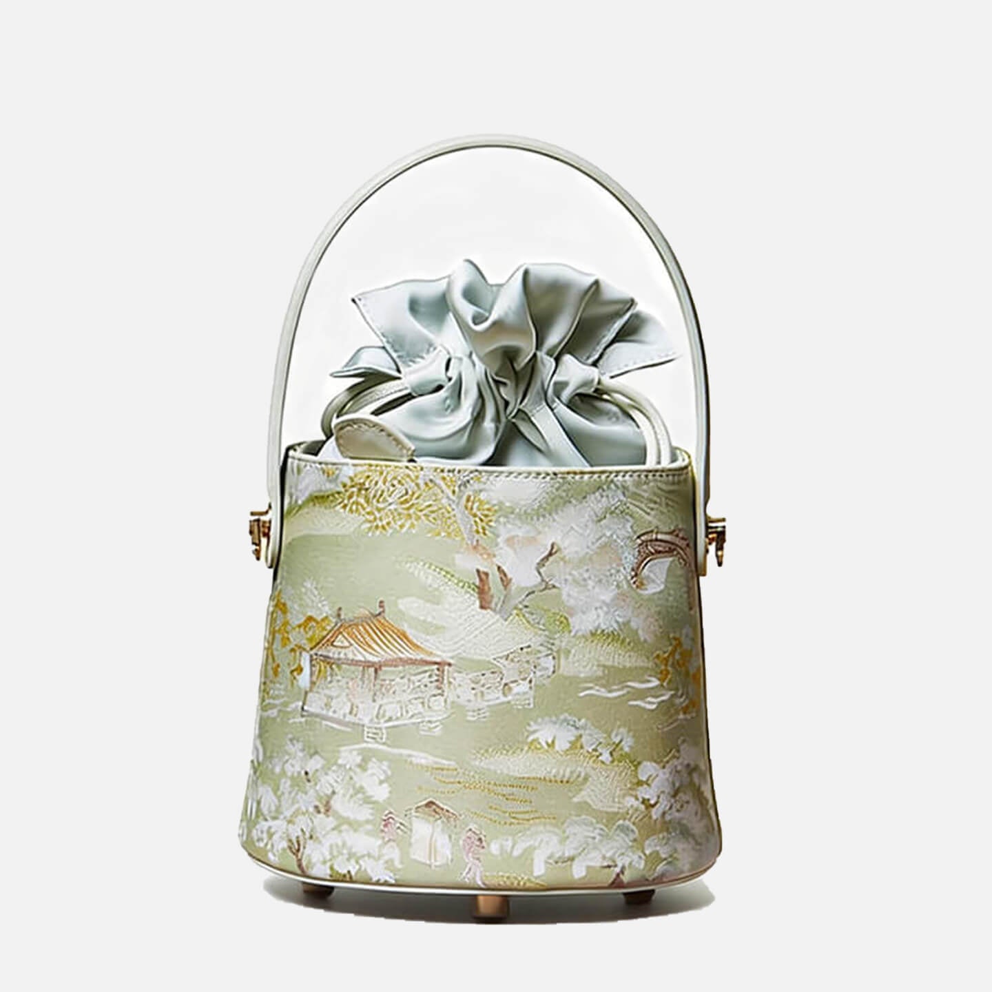 Tranquil Pavilion Leather and Silk Bucket Bag – Babylon Leather - Babylon LeatherBabylon LeatherTX047-Green