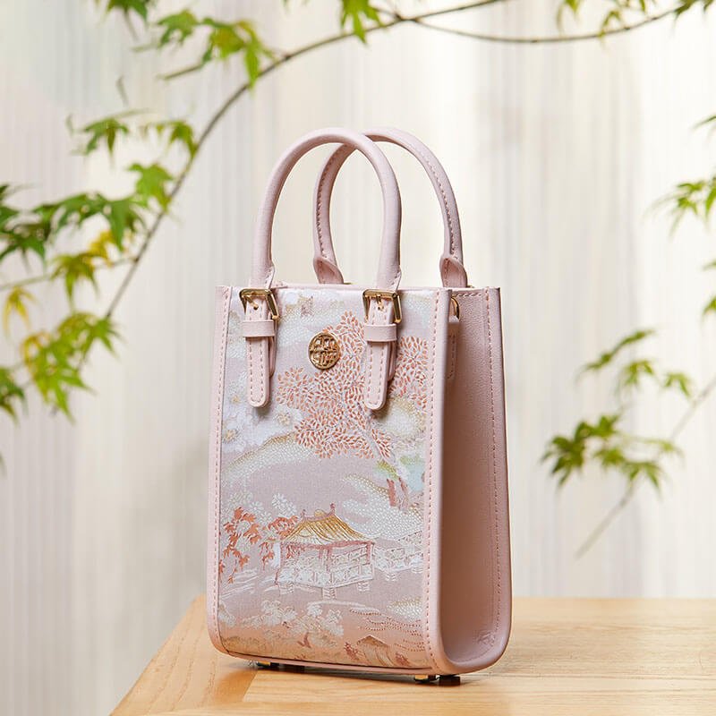 Tranquil Pavilion Leather and Silk Square Handbag – Babylon Leather - Babylon LeatherBabylon LeatherTX048-Pink