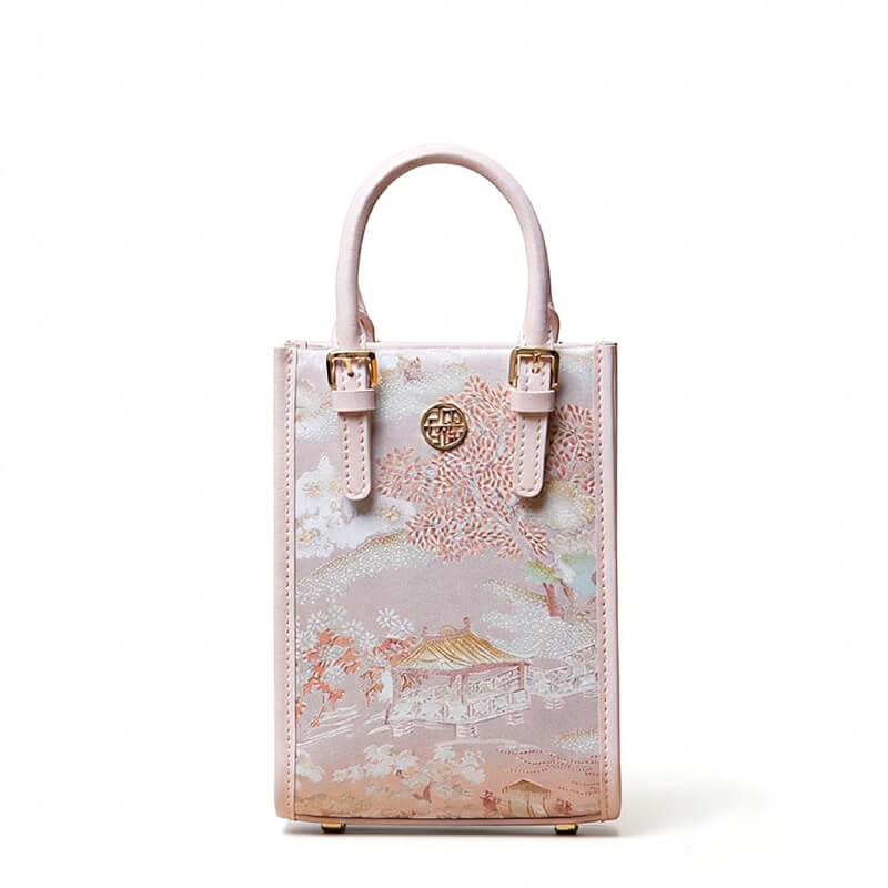 Tranquil Pavilion Leather and Silk Square Handbag – Babylon Leather - Babylon LeatherBabylon LeatherTX048-Pink