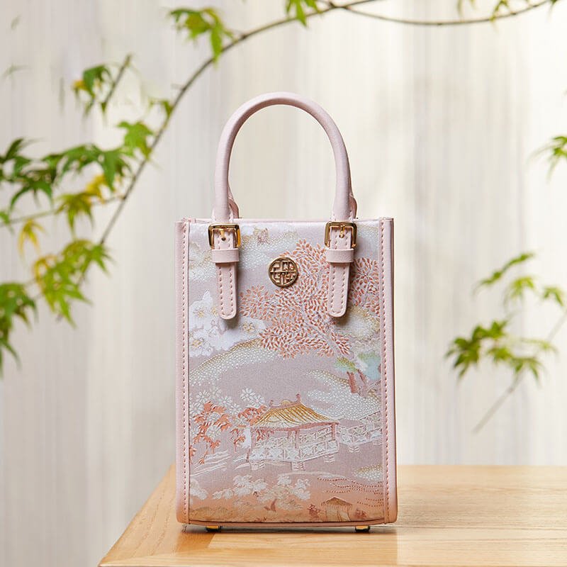 Tranquil Pavilion Leather and Silk Square Handbag – Babylon Leather - Babylon LeatherBabylon LeatherTX048-Pink