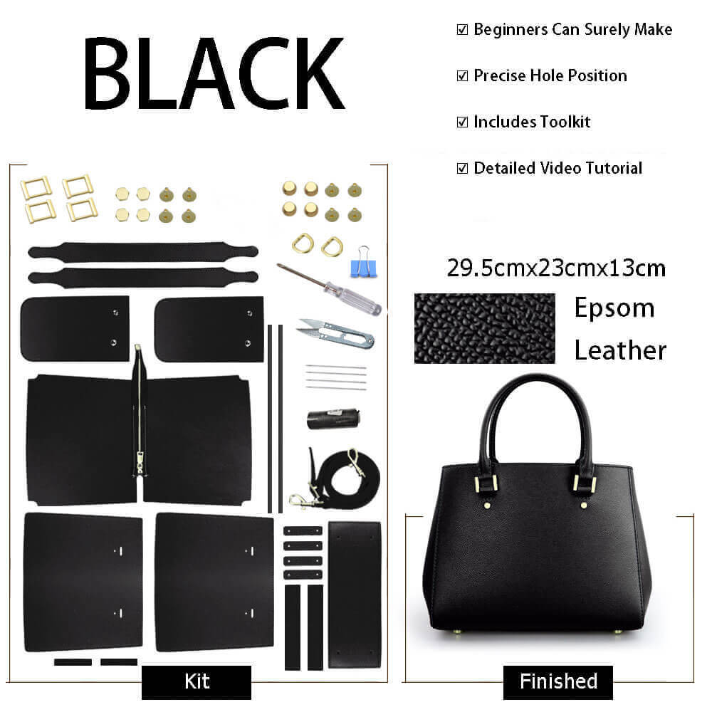 Trapeze Tote Bag DIY Leather Kit – Babylon Leather - Babylon LeatherBabylon LeatherSY31 - Black - Epsom Leather - Color - Matched