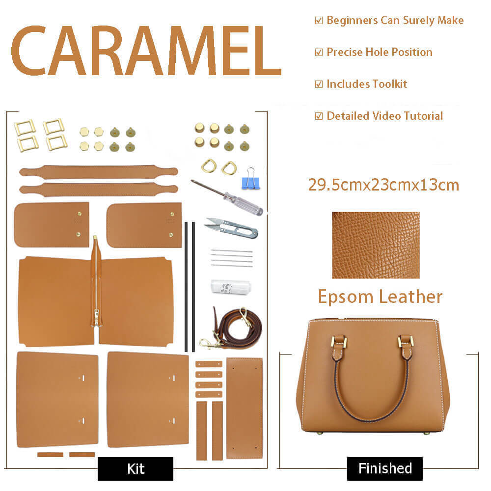 Trapeze Tote Bag DIY Leather Kit – Babylon Leather - Babylon LeatherBabylon LeatherSY31 - Caramel - Epsom Leather - White