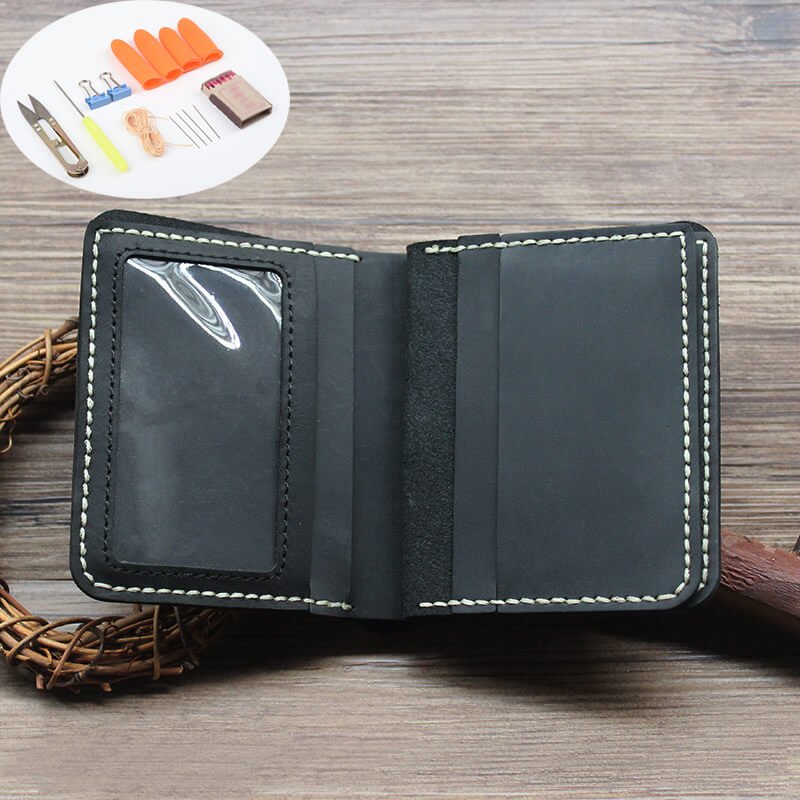 Trifold License Wallet Crazy Horse Leather DIY Kit – Babylon Leather - Babylon LeatherBabylon LeatherCY35-Black