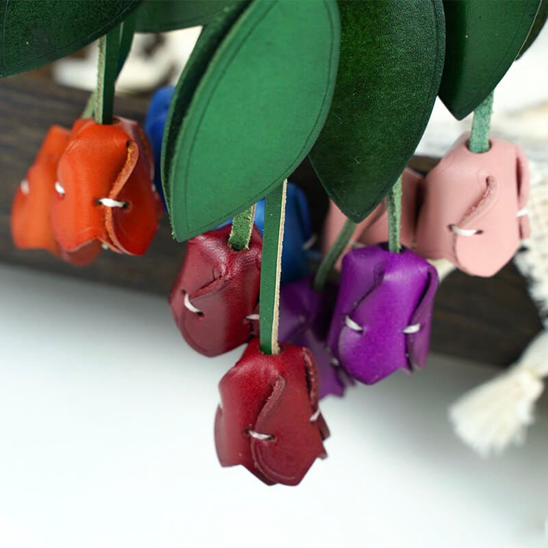 Tulip Flower Shape Leather Charm Keychain – Babylon Leather - Babylon LeatherBabylon LeatherLL55-Purple