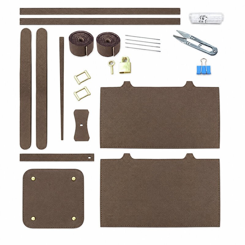 Unlined Leather Picotin Bag DIY Kit - Babylon Leather - Babylon LeatherBabylon LeatherSY01-Unlined-Brown-Large-Gold & White