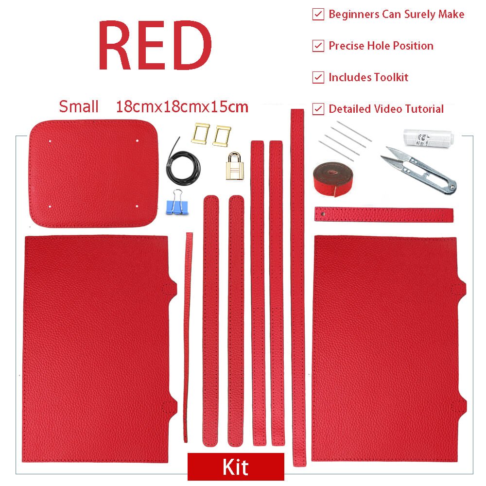 Unlined Leather Picotin Bag DIY Kit - Babylon Leather - Babylon LeatherBabylon LeatherSY01-Unlined-Red-Small-Silver & Color-Matched