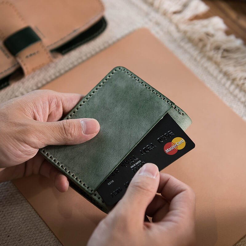 Vegetable - Tanned Leather Card Case DIY Kit – Babylon Leather - Babylon LeatherBabylon LeatherLZ55-Green-Fog Wax Leather