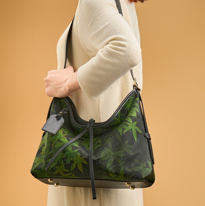 Verdant Whisper Leather and Silk Shoulder Bag – Babylon Leather - Babylon LeatherBabylon LeatherTX017-Black