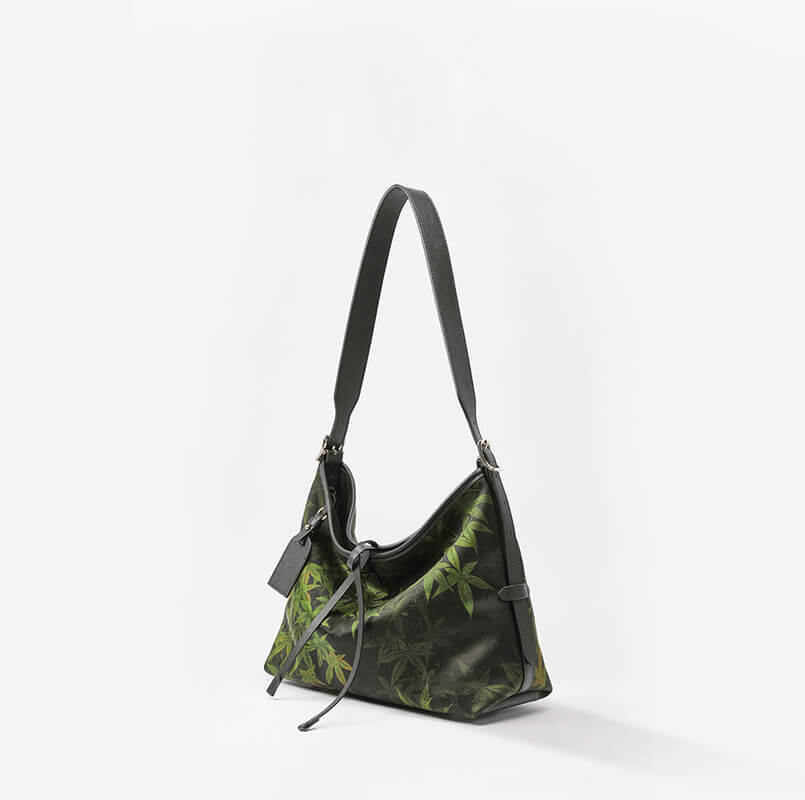 Verdant Whisper Leather and Silk Shoulder Bag – Babylon Leather - Babylon LeatherBabylon LeatherTX017-Black