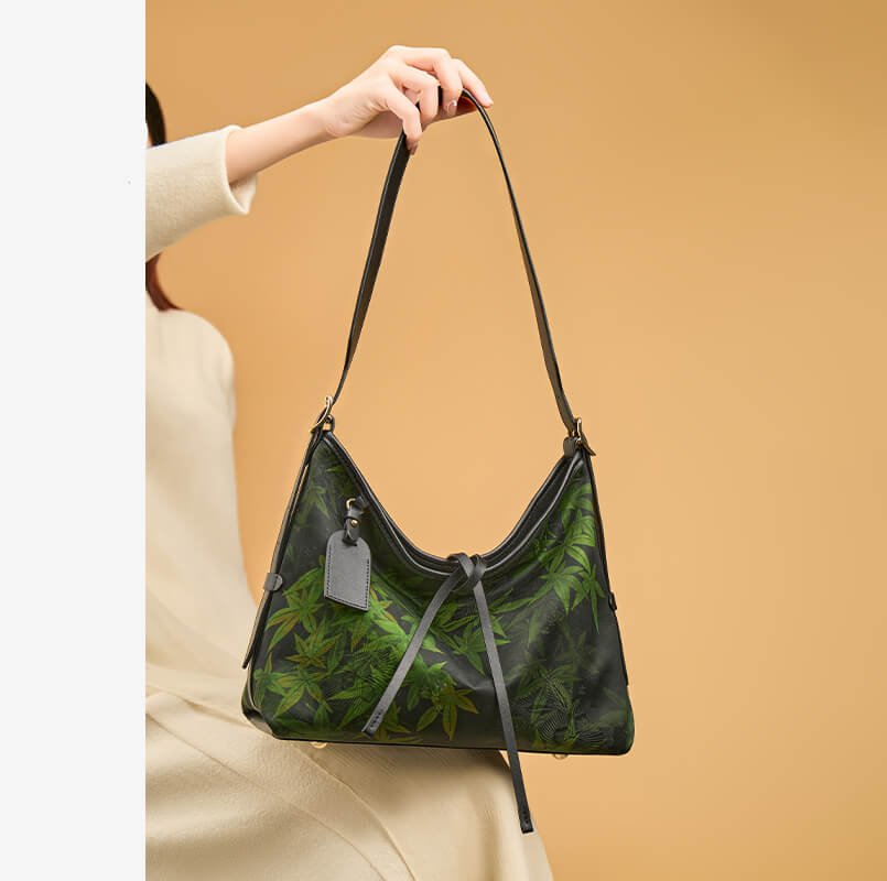 Verdant Whisper Leather and Silk Shoulder Bag – Babylon Leather - Babylon LeatherBabylon LeatherTX017-Black
