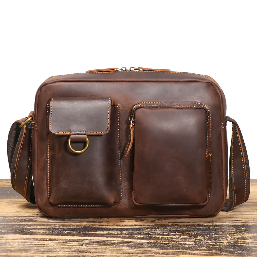 Versatile Men’s Leather Crossbody Messenger Bag – Babylon Leather - Babylon LeatherBabylon LeatherLJ043 - Dark Brown