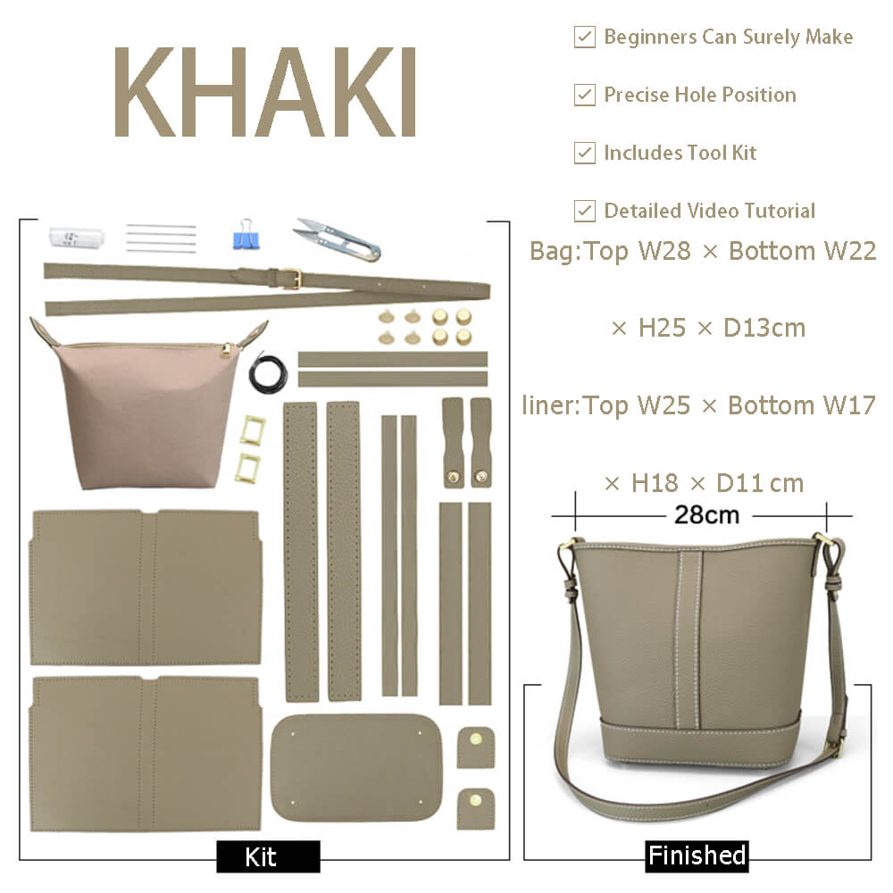 Vertical Stripe Bucket Bag DIY Kit ¨C Babylon Leather - Babylon LeatherBabylon LeatherSY121-Khaki-White