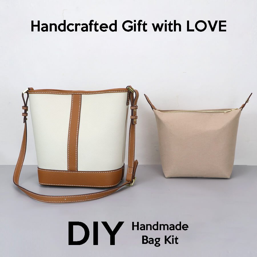 Vertical Stripe Bucket Bag DIY Kit ¨C Babylon Leather - Babylon LeatherBabylon LeatherSY121-White & Caramel-White