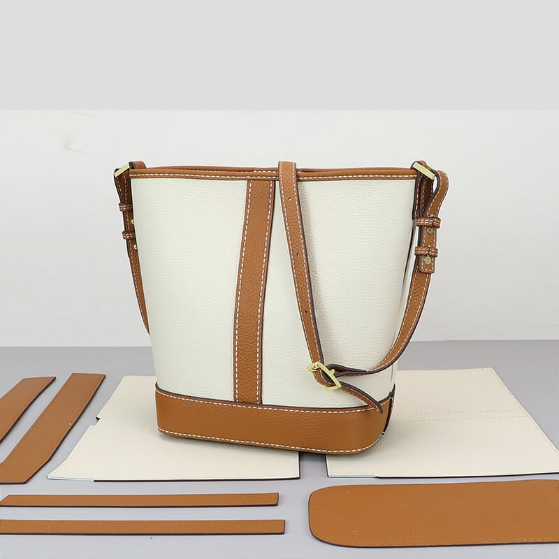 Vertical Stripe Bucket Bag DIY Kit ¨C Babylon Leather - Babylon LeatherBabylon LeatherSY121-White & Caramel-White