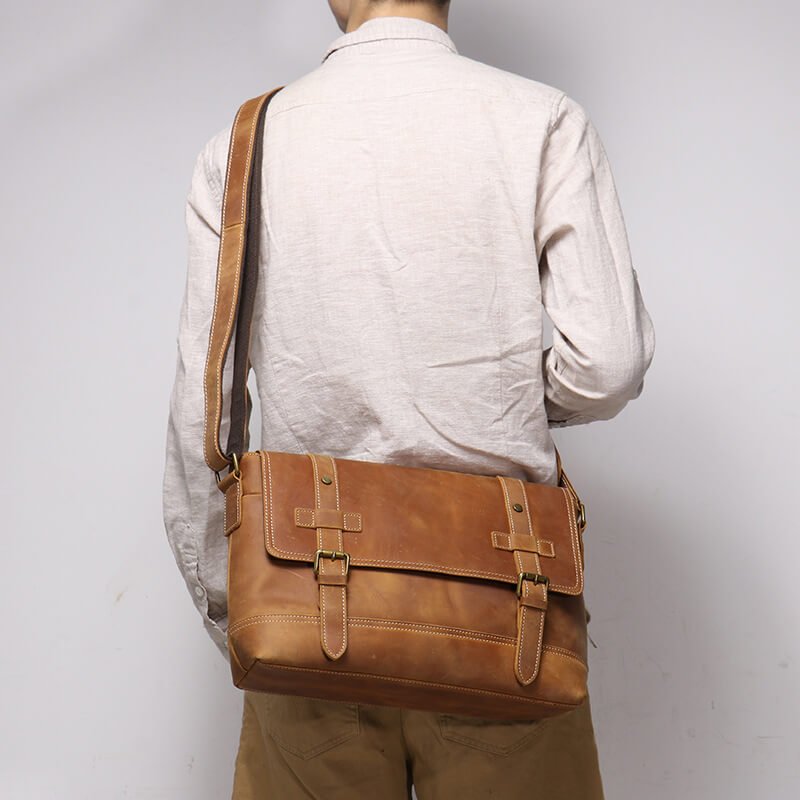 Vintage Cowhide Crossbody Messenger Bag – Babylon Leather - Babylon LeatherBabylon LeatherLJ033 - Brown