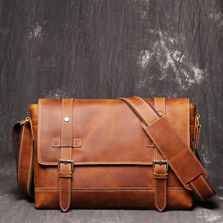 Vintage Cowhide Crossbody Messenger Bag – Babylon Leather - Babylon LeatherBabylon LeatherLJ033 - Brown