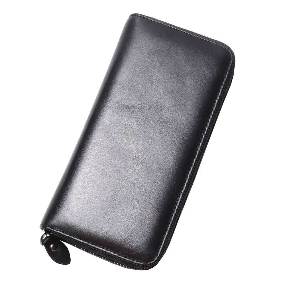 Vintage Oil - Waxed Top - Grain Leather Long Zipper Clutch Wallet – Babylon Leather - Babylon LeatherBabylon LeatherLJ147-Black