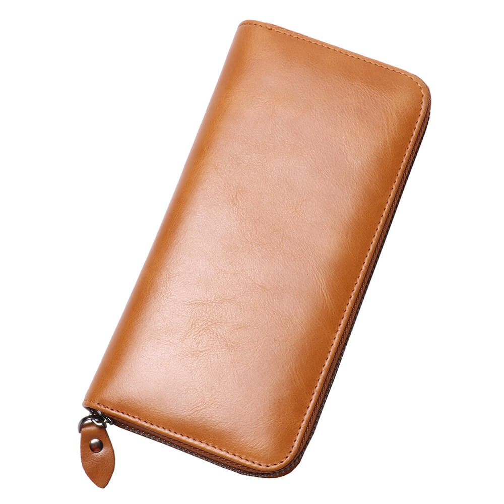 Vintage Oil - Waxed Top - Grain Leather Long Zipper Clutch Wallet – Babylon Leather - Babylon LeatherBabylon LeatherLJ147-Yellow