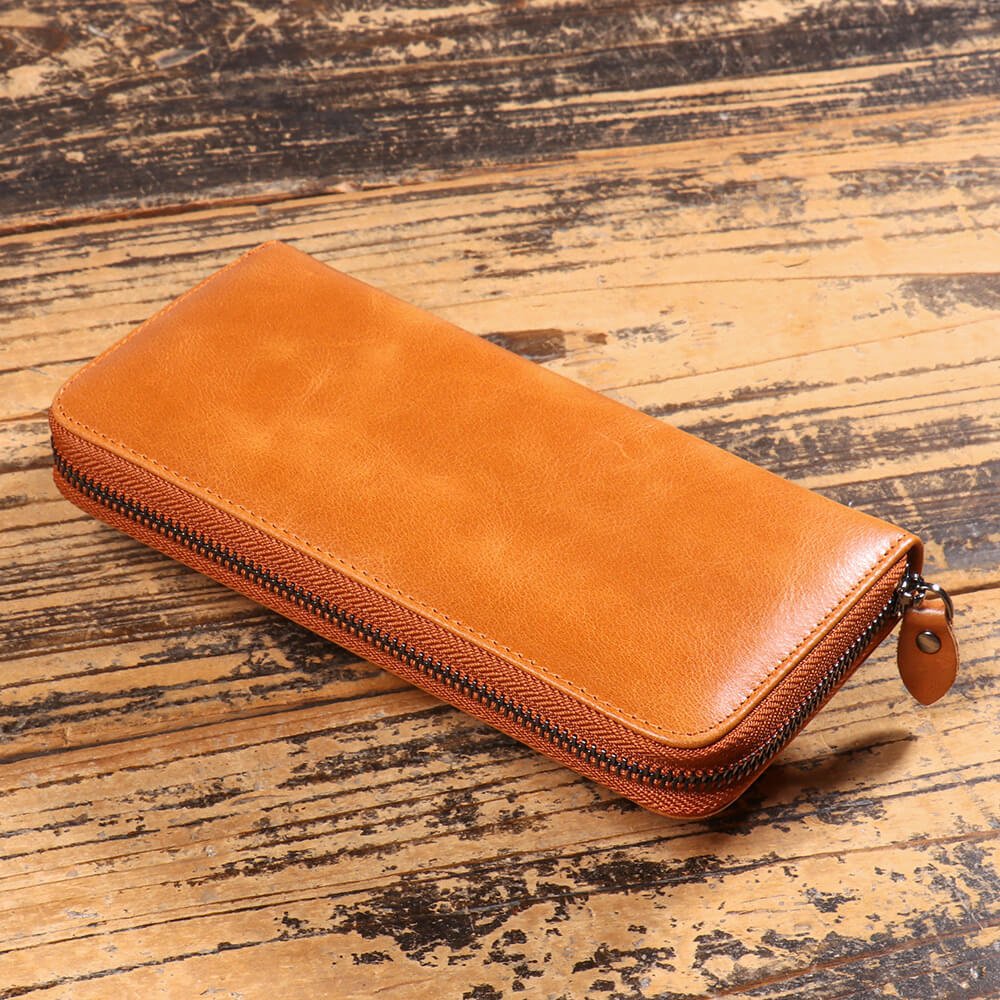 Vintage Oil - Waxed Top - Grain Leather Long Zipper Clutch Wallet – Babylon Leather - Babylon LeatherBabylon LeatherLJ147-Yellow