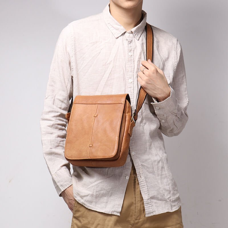Vintage Top Grain Leather Crossbody Bag for Men – Babylon Leather - Babylon LeatherBabylon LeatherLJ090 - Brown
