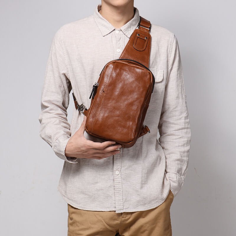 Vintage Top Grain Leather Men’s Sling Bag – Babylon Leather - Babylon LeatherBabylon LeatherLJ103-Brown