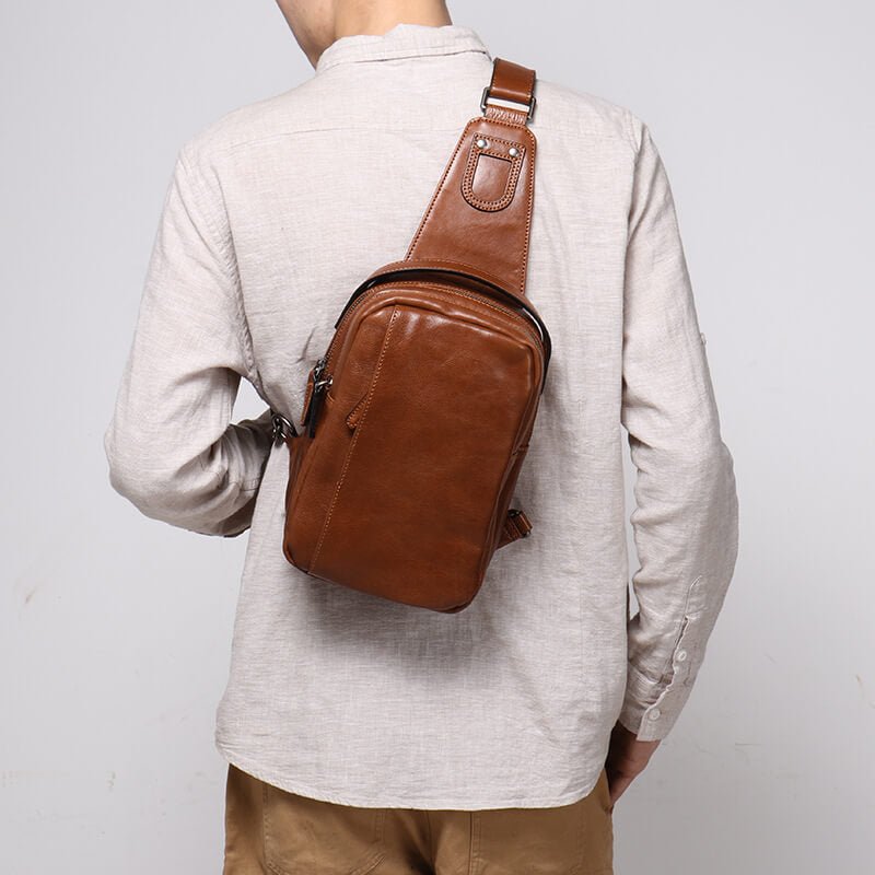 Vintage Top Grain Leather Men’s Sling Bag – Babylon Leather - Babylon LeatherBabylon LeatherLJ103-Brown