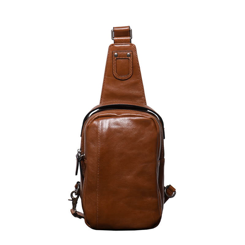 Vintage Top Grain Leather Men’s Sling Bag – Babylon Leather - Babylon LeatherBabylon LeatherLJ103-Brown