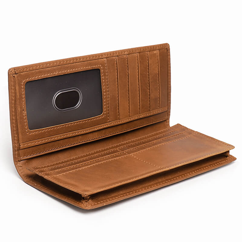 Vintage Top - Grain Leather Slim Bifold Long Money Holder Wallet – Babylon Leather - Babylon LeatherBabylon LeatherLJ140-Brown