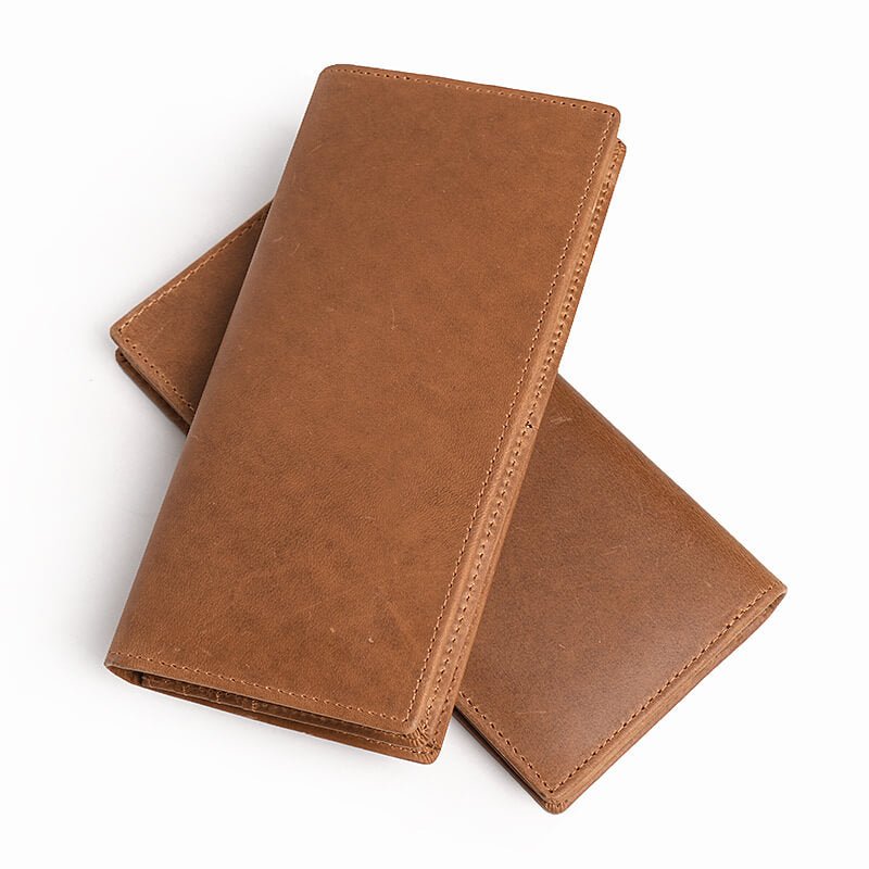 Vintage Top - Grain Leather Slim Bifold Long Money Holder Wallet – Babylon Leather - Babylon LeatherBabylon LeatherLJ140-Brown