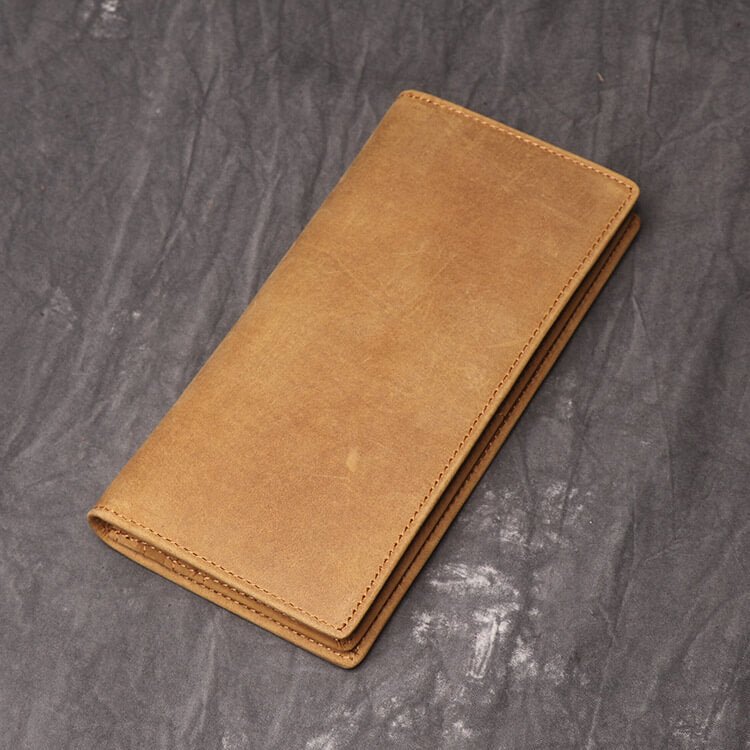 Vintage Top - Grain Leather Slim Bifold Long Money Holder Wallet – Babylon Leather - Babylon LeatherBabylon LeatherLJ140-Yellow