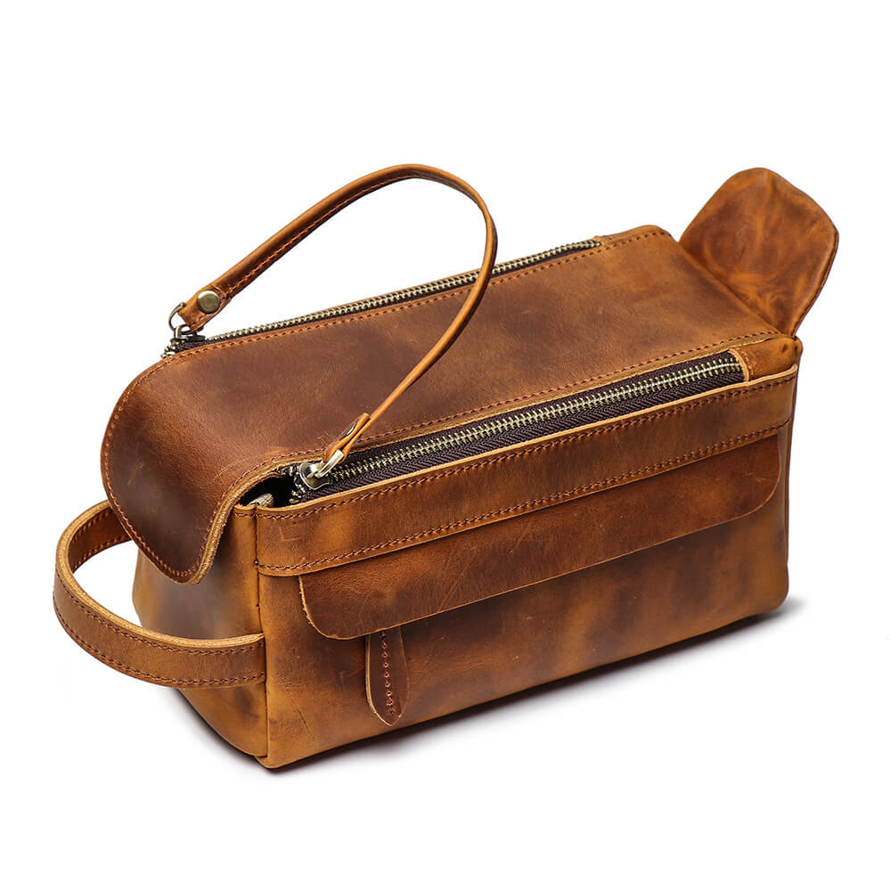 Vintage Top Grain Leather Toiletry Bag for Men – Babylon Leather - Babylon LeatherBabylon LeatherLJ017 - Brown
