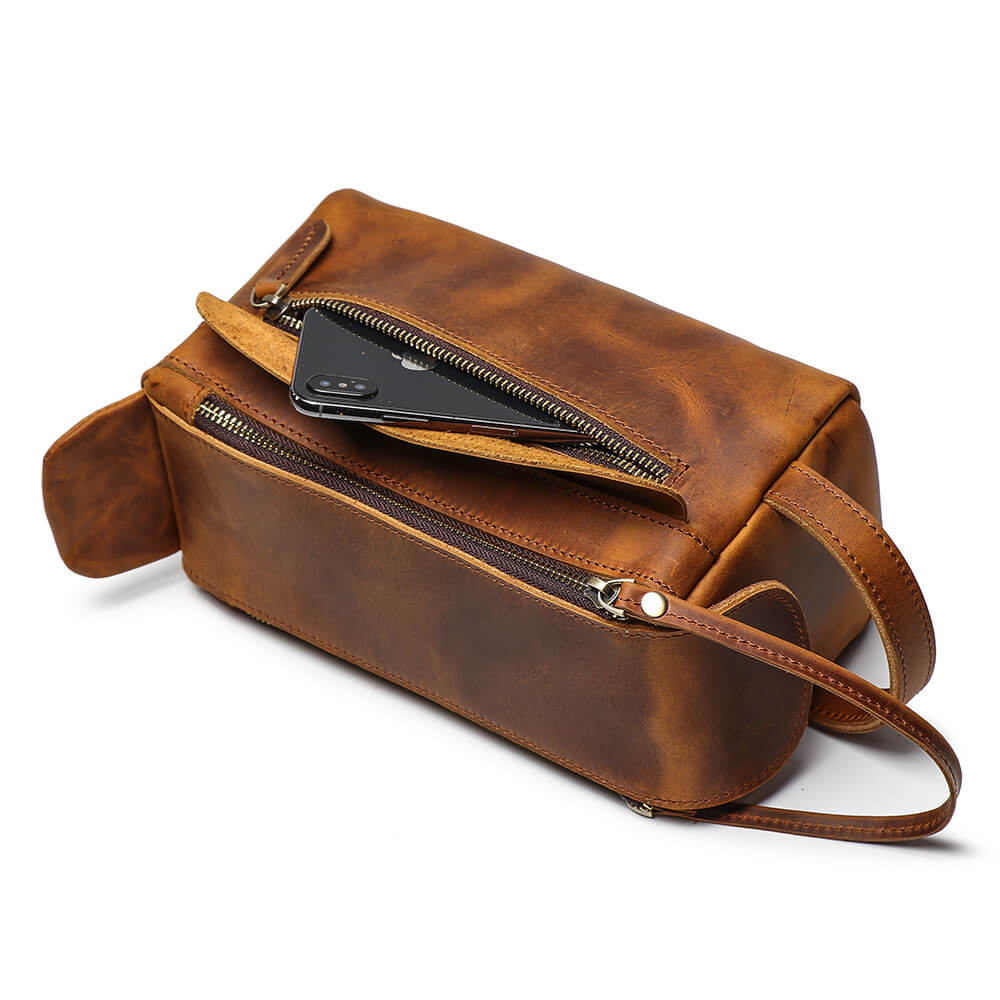 Vintage Top Grain Leather Toiletry Bag for Men – Babylon Leather - Babylon LeatherBabylon LeatherLJ017 - Brown