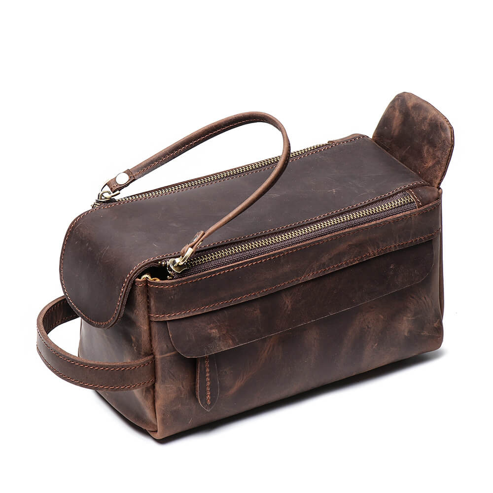Vintage Top Grain Leather Toiletry Bag for Men – Babylon Leather - Babylon LeatherBabylon LeatherLJ017 - Coffee