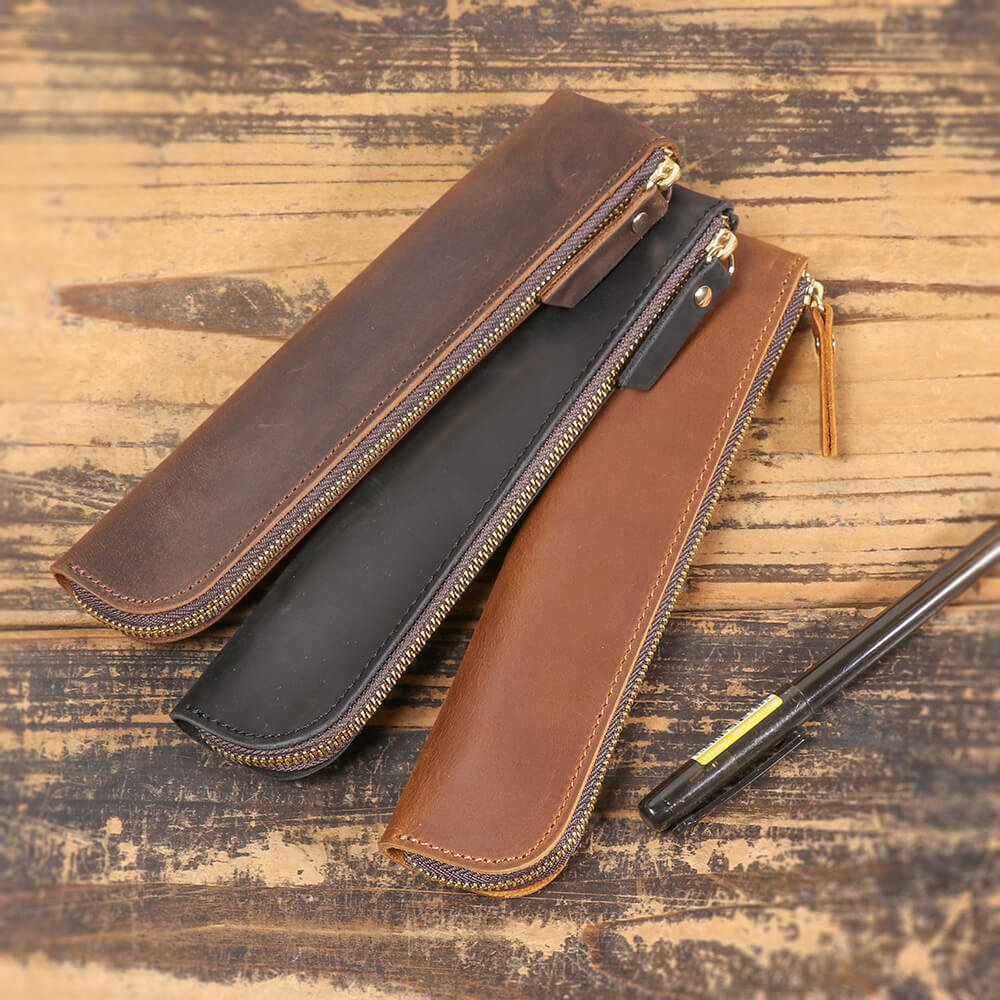 Vintage Top - Grain Leather Zipper Pen Case – Babylon Leather - Babylon LeatherBabylon LeatherLJ137-Brown